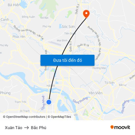 Xuân Tảo to Bắc Phú map