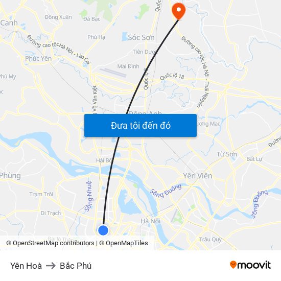 Yên Hoà to Bắc Phú map