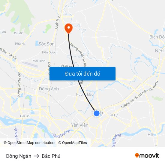 Đông Ngàn to Bắc Phú map