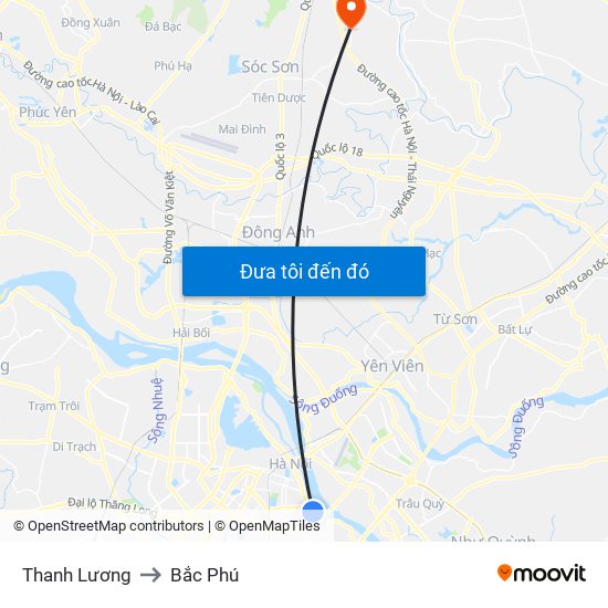 Thanh Lương to Bắc Phú map