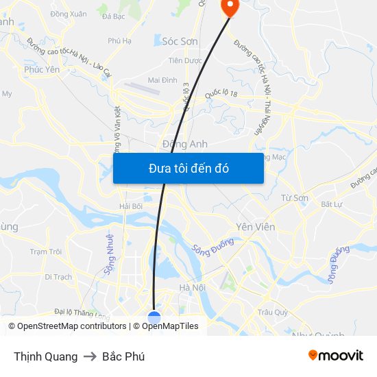 Thịnh Quang to Bắc Phú map