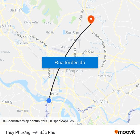 Thụy Phương to Bắc Phú map