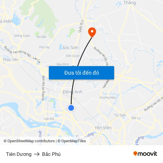 Tiên Dương to Bắc Phú map