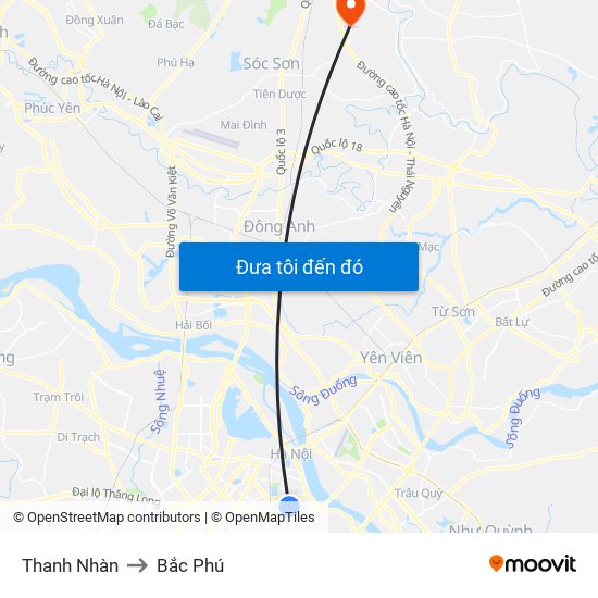 Thanh Nhàn to Bắc Phú map