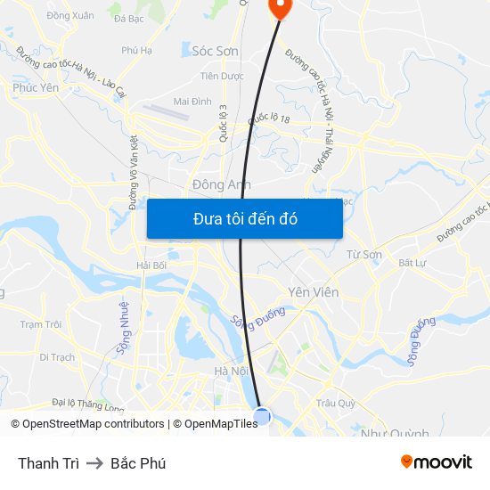 Thanh Trì to Bắc Phú map