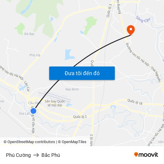 Phú Cường to Bắc Phú map