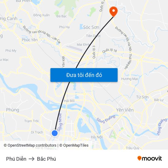 Phú Diễn to Bắc Phú map