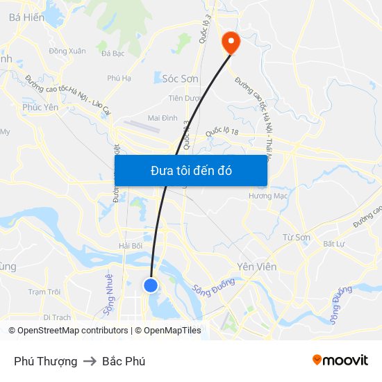 Phú Thượng to Bắc Phú map