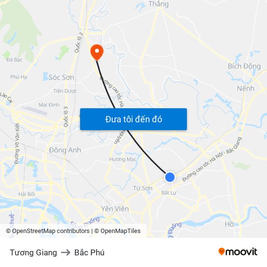 Tương Giang to Bắc Phú map