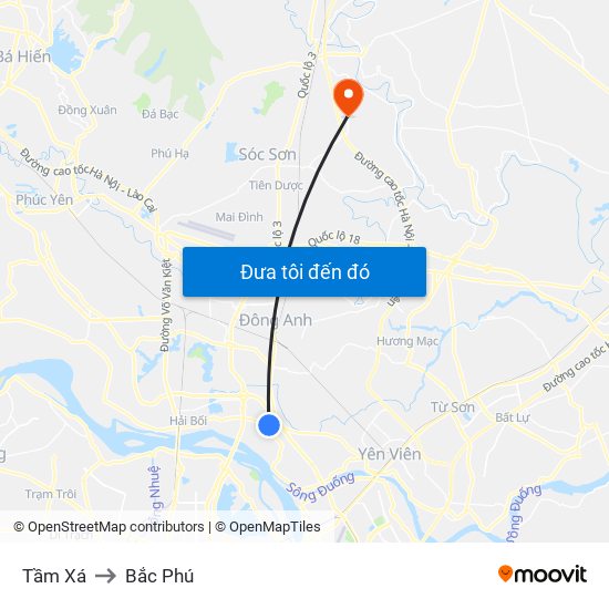 Tầm Xá to Bắc Phú map