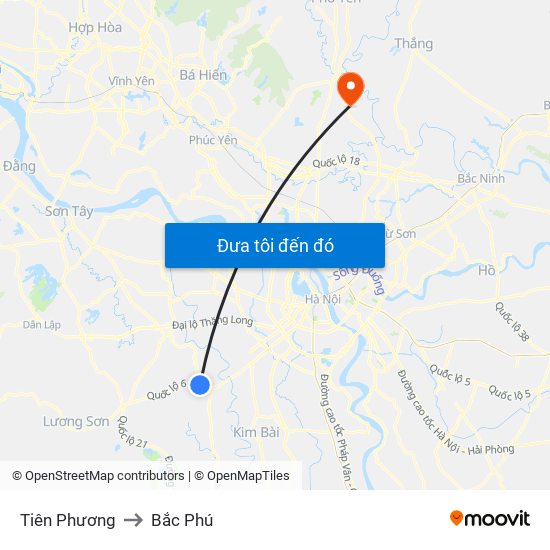 Tiên Phương to Bắc Phú map