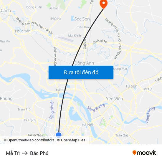 Mễ Trì to Bắc Phú map