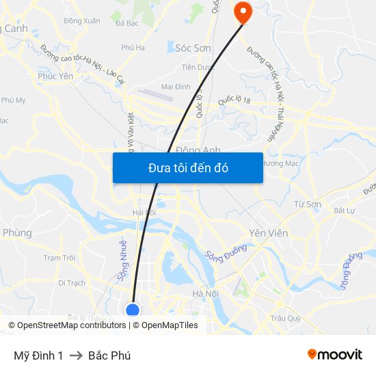 Mỹ Đình 1 to Bắc Phú map