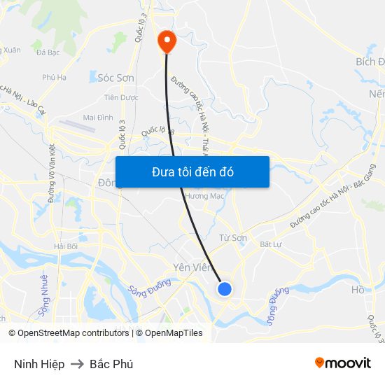 Ninh Hiệp to Bắc Phú map