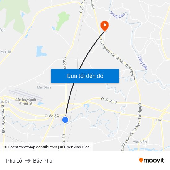 Phù Lỗ to Bắc Phú map