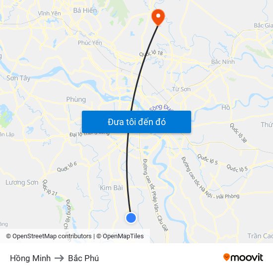 Hồng Minh to Bắc Phú map