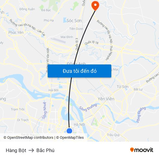 Hàng Bột to Bắc Phú map