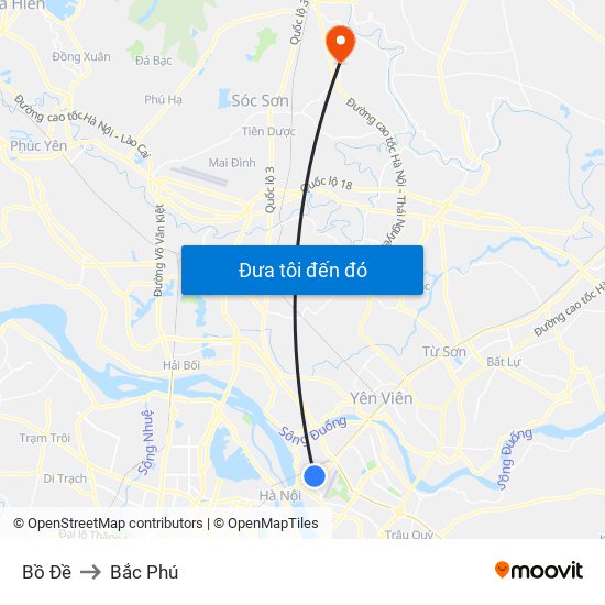 Bồ Đề to Bắc Phú map