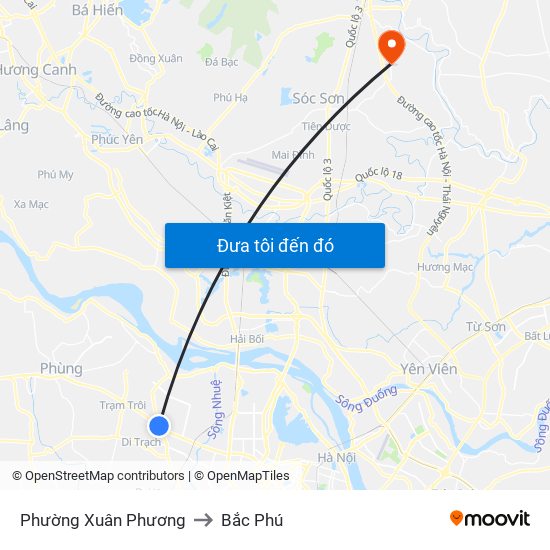 Phường Xuân Phương to Bắc Phú map