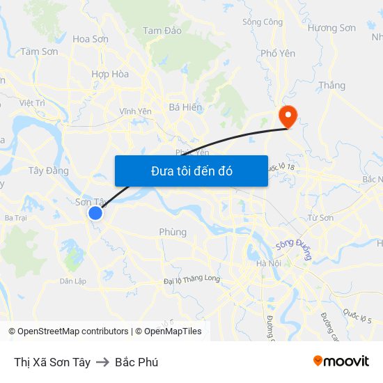 Thị Xã Sơn Tây to Bắc Phú map