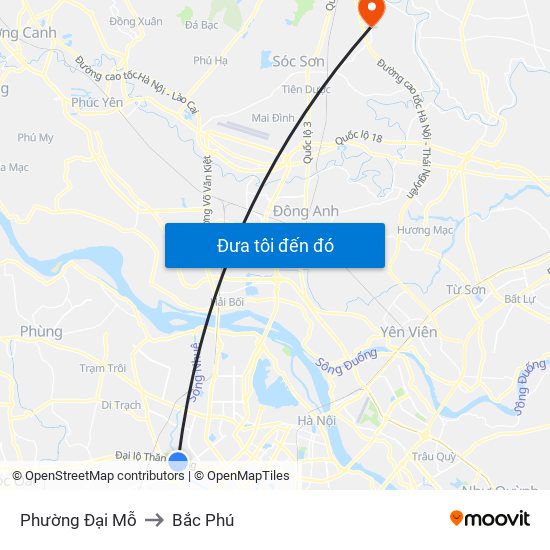 Phường Đại Mỗ to Bắc Phú map