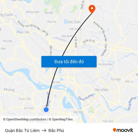 Quận Bắc Từ Liêm to Bắc Phú map