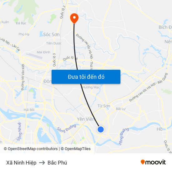 Xã Ninh Hiệp to Bắc Phú map