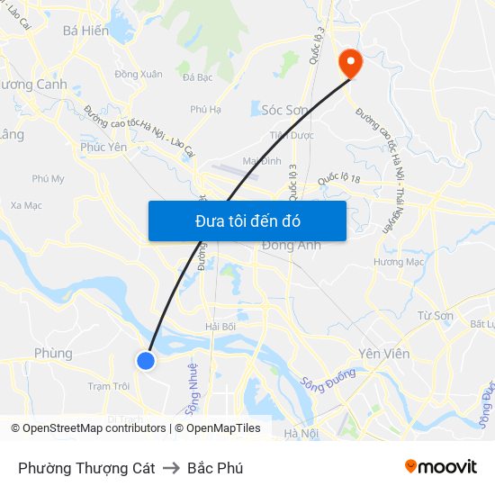 Phường Thượng Cát to Bắc Phú map