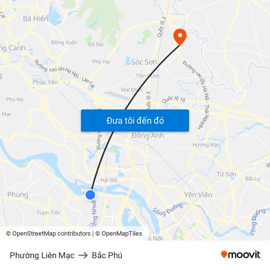 Phường Liên Mạc to Bắc Phú map