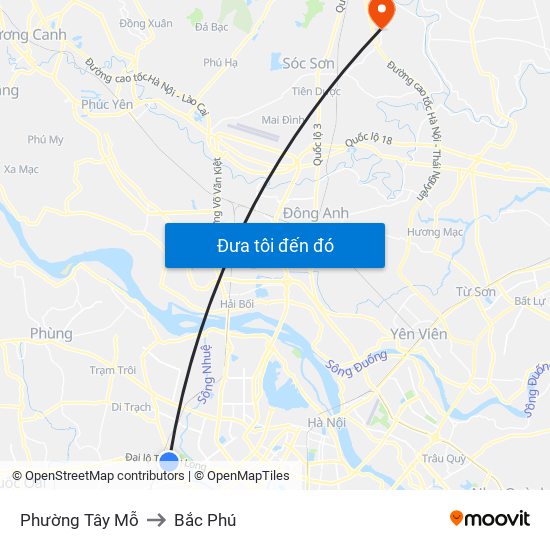 Phường Tây Mỗ to Bắc Phú map