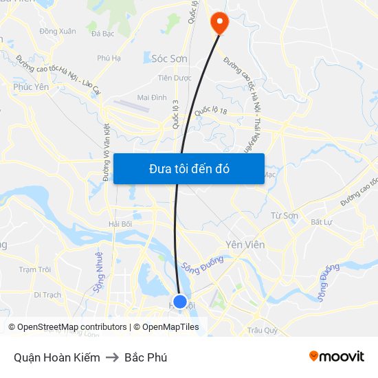 Quận Hoàn Kiếm to Bắc Phú map