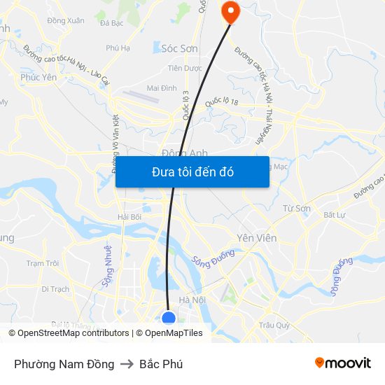 Phường Nam Đồng to Bắc Phú map