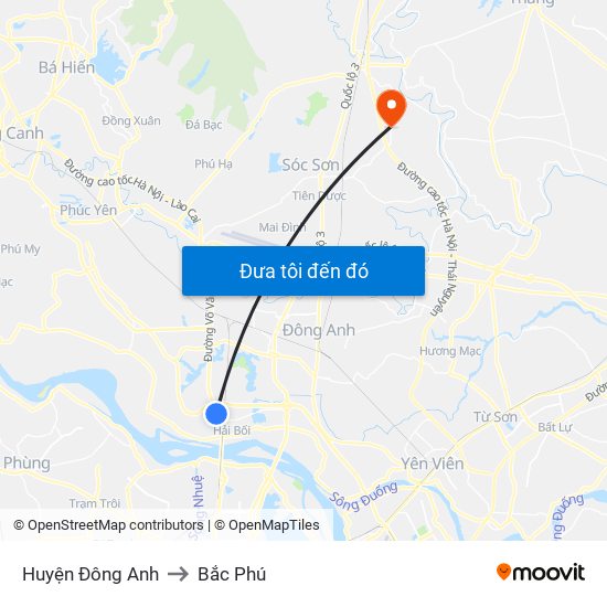 Huyện Đông Anh to Bắc Phú map