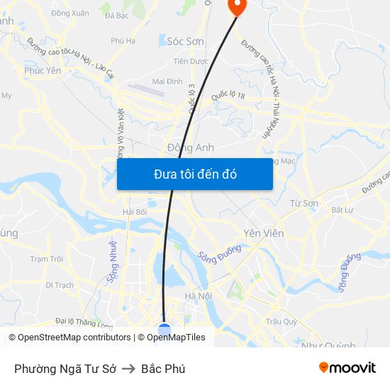 Phường Ngã Tư Sở to Bắc Phú map