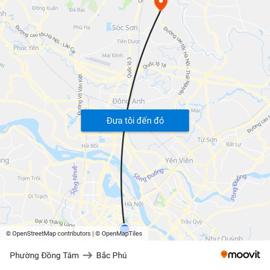 Phường Đồng Tâm to Bắc Phú map