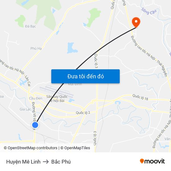 Huyện Mê Linh to Bắc Phú map