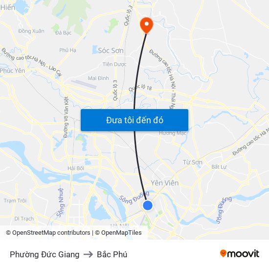 Phường Đức Giang to Bắc Phú map