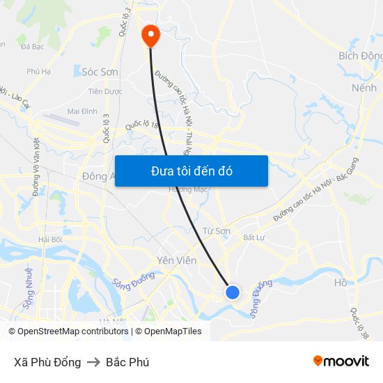 Xã Phù Đổng to Bắc Phú map