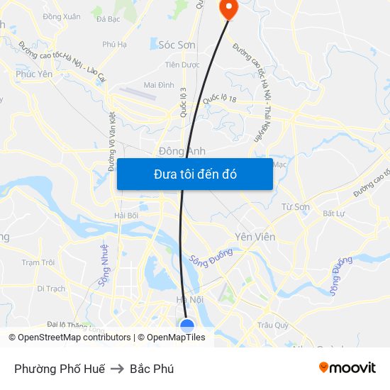 Phường Phố Huế to Bắc Phú map