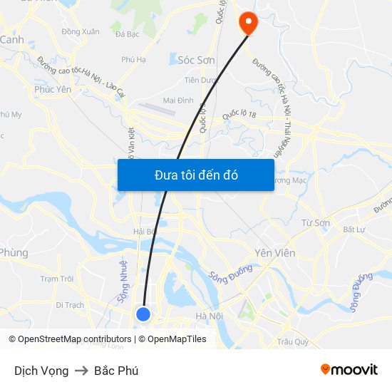 Dịch Vọng to Bắc Phú map
