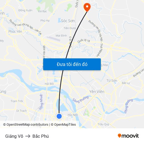 Giảng Võ to Bắc Phú map