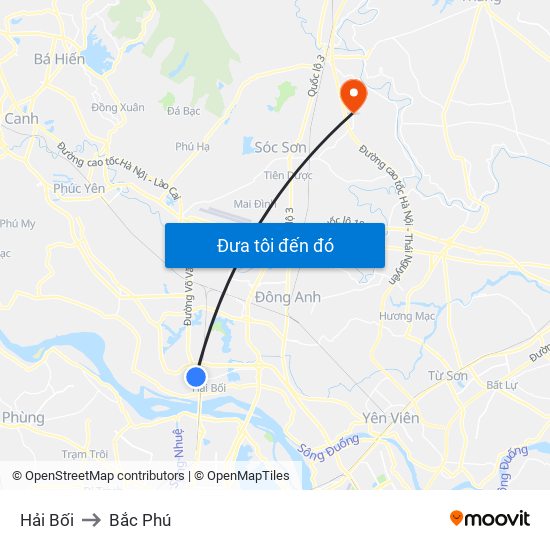 Hải Bối to Bắc Phú map