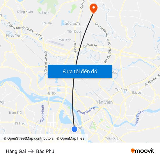 Hàng Gai to Bắc Phú map