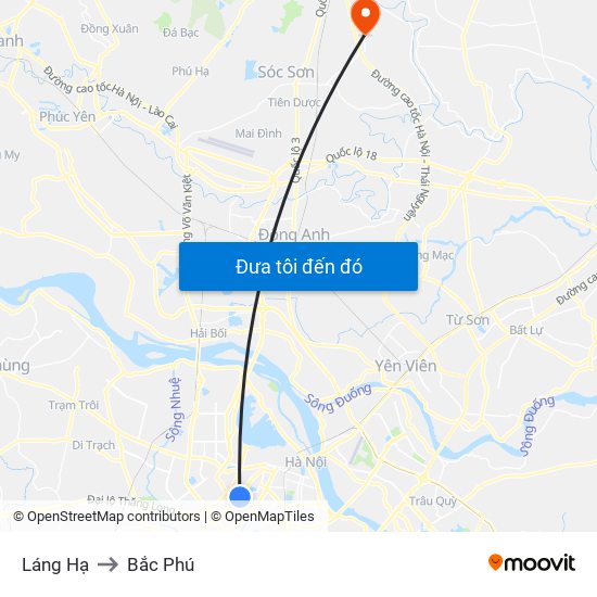 Láng Hạ to Bắc Phú map