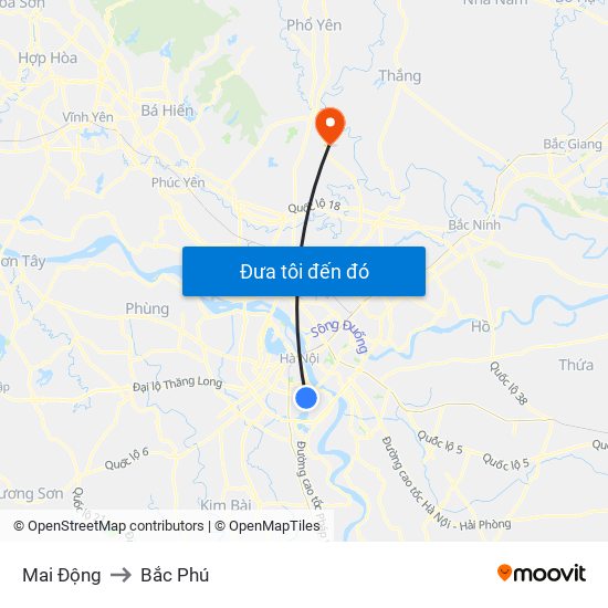 Mai Động to Bắc Phú map