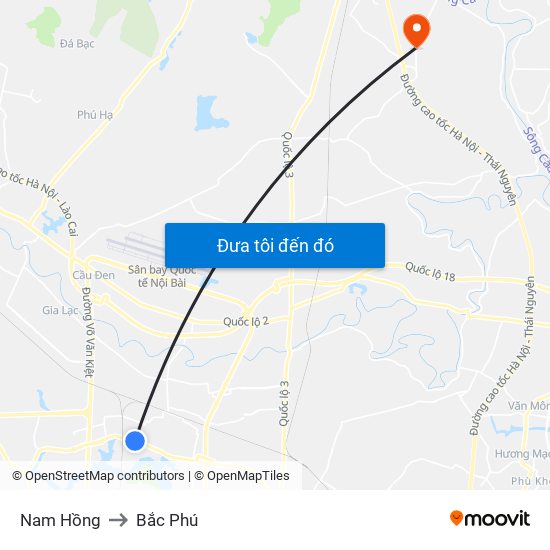 Nam Hồng to Bắc Phú map