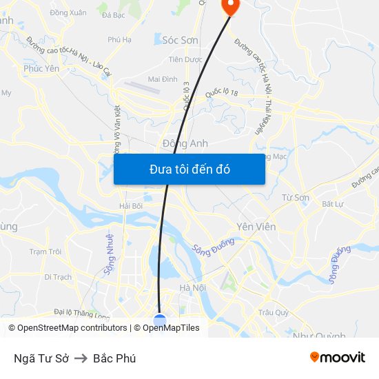 Ngã Tư Sở to Bắc Phú map