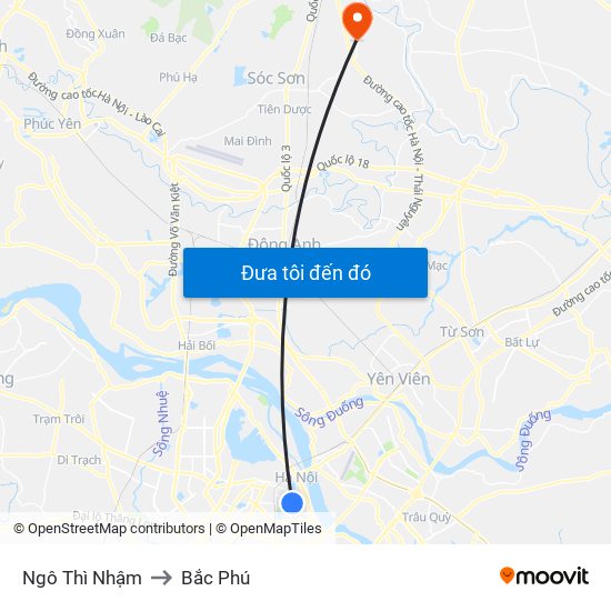 Ngô Thì Nhậm to Bắc Phú map