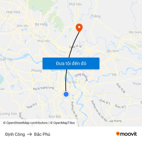 Định Công to Bắc Phú map