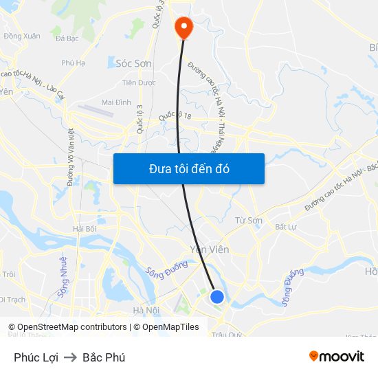 Phúc Lợi to Bắc Phú map